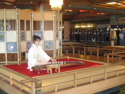 Traditional Japanese string instrument in hotel foyer - photo by Rob McFarland