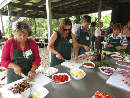 Preparing toppings in Freestyle Escape's outdoor kitchen - photo by Rob McFarland